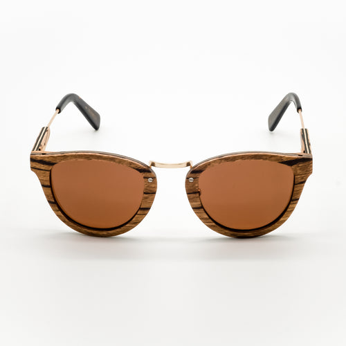 ThisGuy Polarized Wooden Sunglasses - Zebra Wood Fighter Full Frame Front