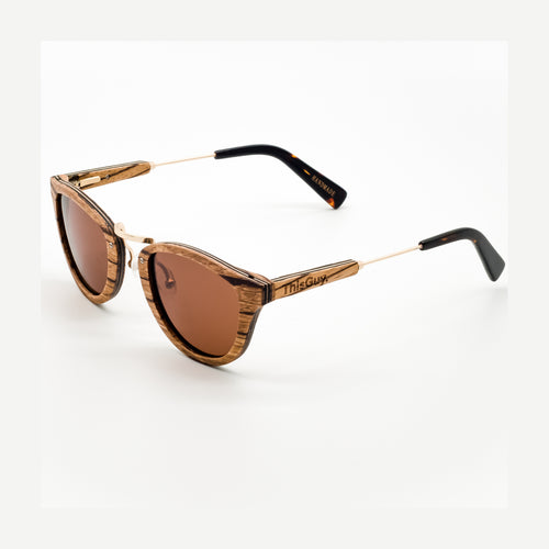 ThisGuy Polarized Wooden Sunglasses - Zebra Wood Fighter Full Frame Left