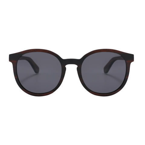 Zebra Wood Clubmaster Sunglasses (Grey with Silver REVO Lens)