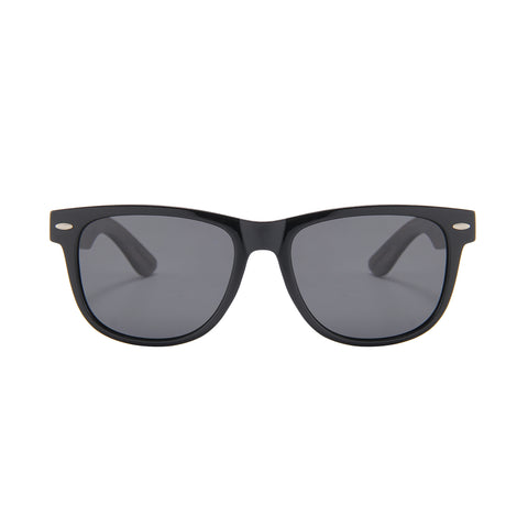 Ebony Wood Wayfarer Style Sunglasses (Black with Blue REVO Lens)