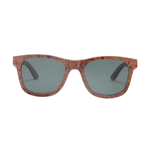 Zebra Wood Wayfarer Style Sunglasses (Grey with Silver REVO Lens)